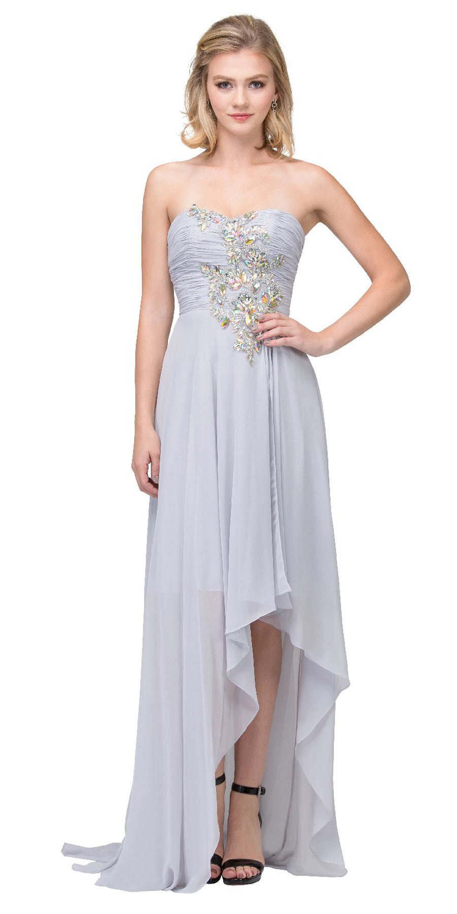 CLEARANCE - High Low Strapless A Line Ruched Bodice Prom Dress (Size 2XL) - Luzilly Bridal & Apparel