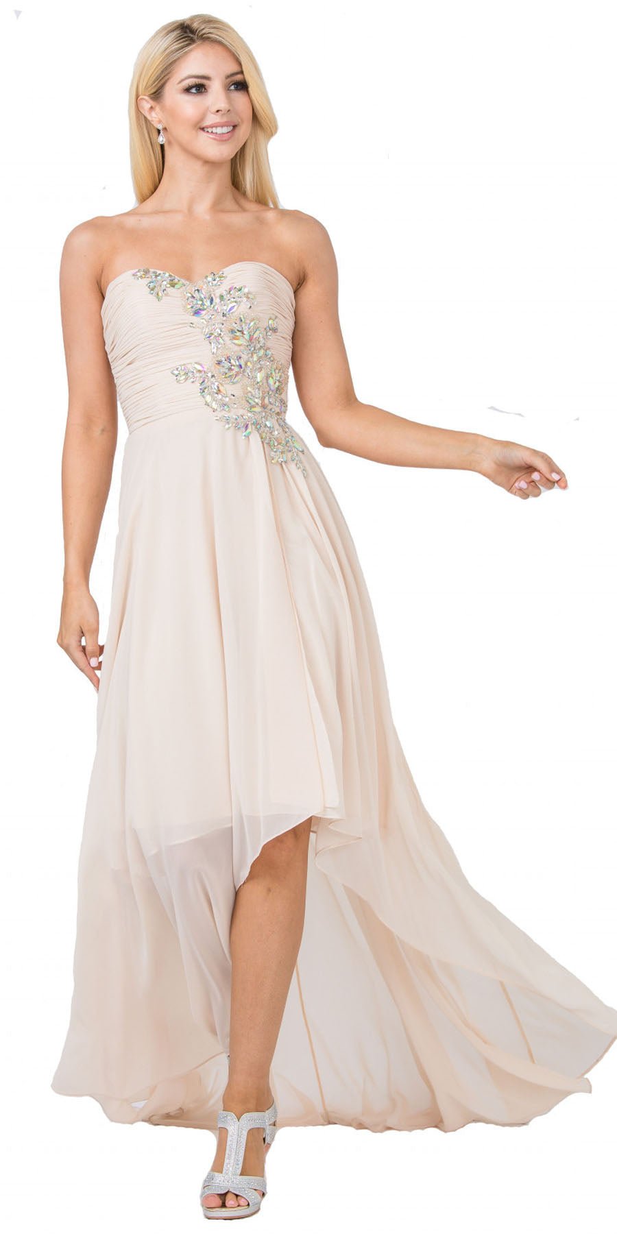 CLEARANCE - High Low Strapless A Line Ruched Bodice Prom Dress (Size 2XL) - Luzilly Bridal & Apparel