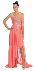 CLEARANCE - High Low Strapless A Line Ruched Bodice Prom Dress (Size 2XL) - Luzilly Bridal & Apparel