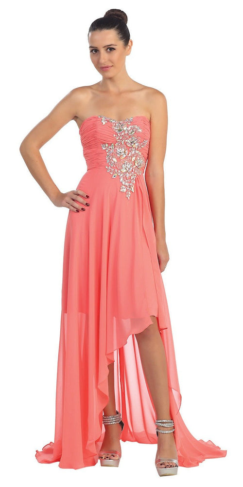 CLEARANCE - High Low Strapless A Line Ruched Bodice Prom Dress (Size 2XL) - Luzilly Bridal & Apparel