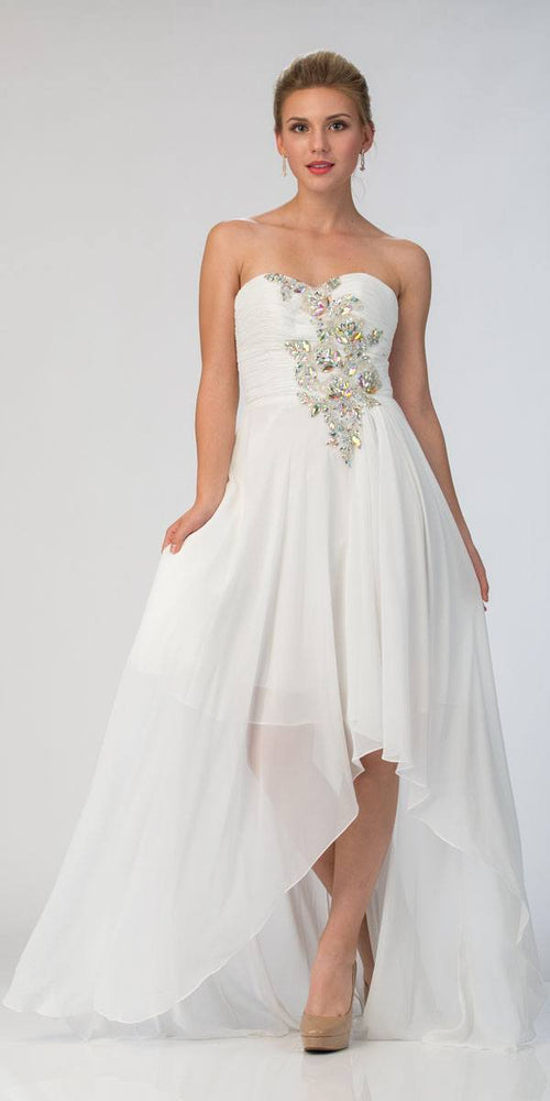 CLEARANCE - High Low Strapless A Line Ruched Bodice Prom Dress (Size 2XL) - Luzilly Bridal & Apparel