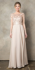 CLEARANCE - Juno 960 Long A-Line Mother of the Bride Chiffon Long Sleeve Dress (Size XL) - Luzilly Bridal & Apparel
