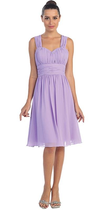 CLEARANCE - Lilac Short Wedding-Guest Dress Ruched-Bodice (Size Medium) - Luzilly Bridal & Apparel