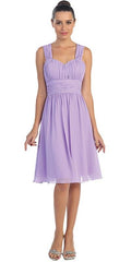 CLEARANCE - Lilac Short Wedding-Guest Dress Ruched-Bodice (Size Medium) - Luzilly Bridal & Apparel