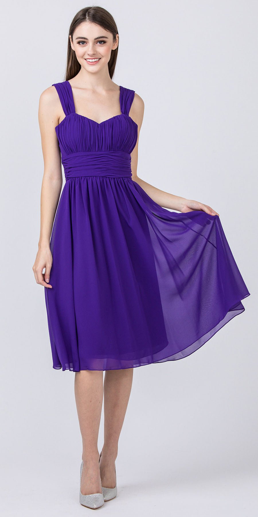 CLEARANCE - Lilac Short Wedding-Guest Dress Ruched-Bodice (Size Medium) - Luzilly Bridal & Apparel