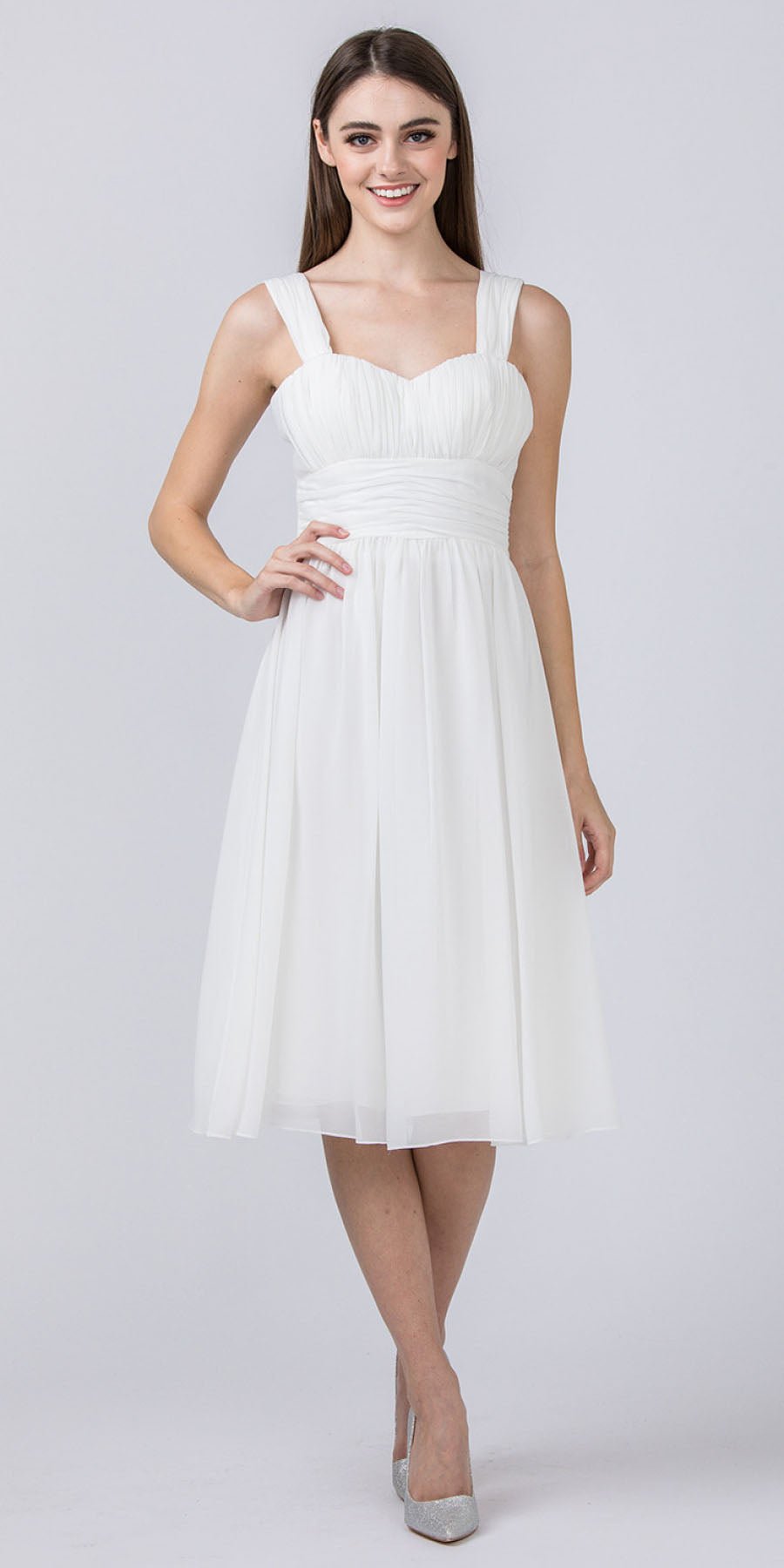 CLEARANCE - Lilac Short Wedding-Guest Dress Ruched-Bodice (Size Medium) - Luzilly Bridal & Apparel
