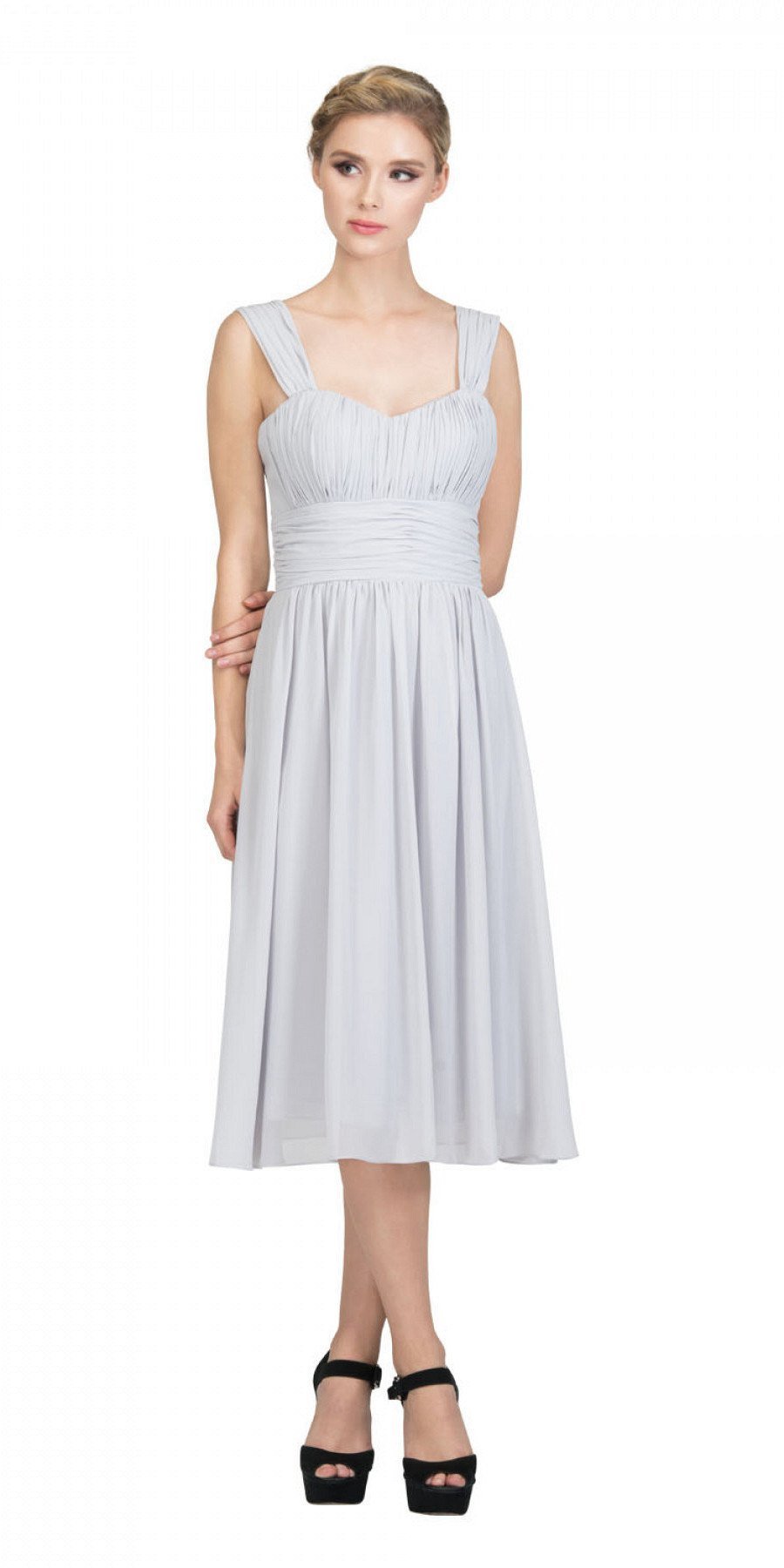 CLEARANCE - Lilac Short Wedding-Guest Dress Ruched-Bodice (Size Medium) - Luzilly Bridal & Apparel