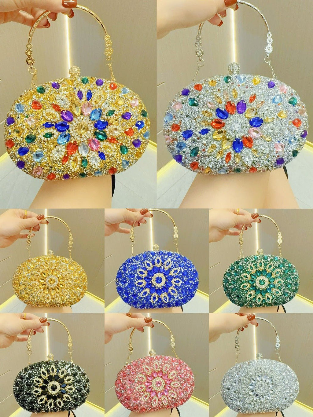 Clutch Purses for Women Evening Bag Nude Purse Luxury Handbag Bride Wallet Glitter Multicolor Rhinestone Bags - Luzilly Bridal & Apparel