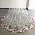 Colorful Floral Cathedral Wedding Bridal Veils With Comb Long Accessories Unique Brides Purple Yellow Pink Flowers Green Leaves - Luzilly Bridal & Apparel