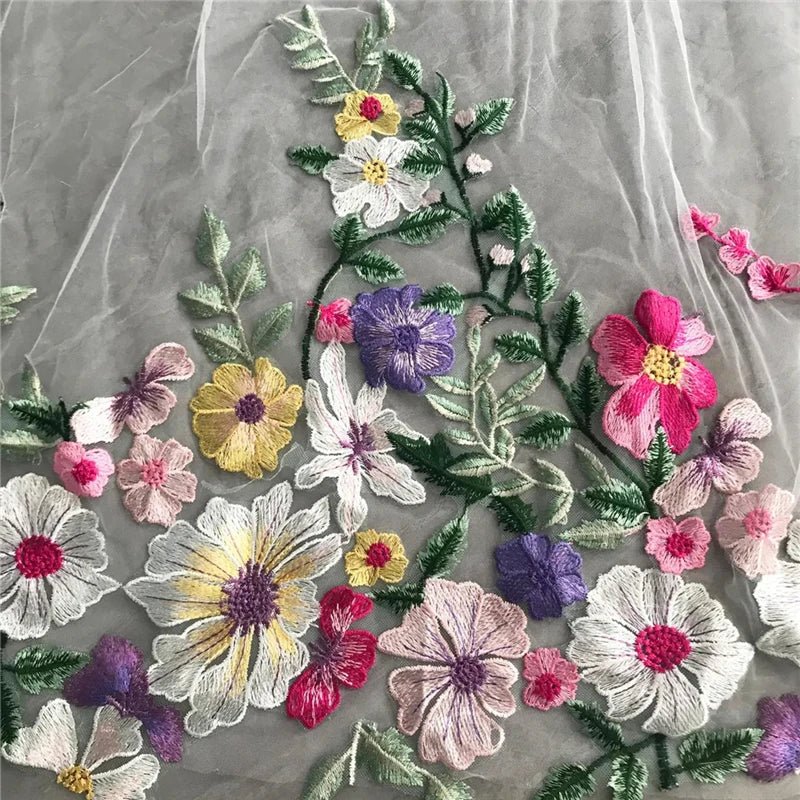 Colorful Floral Cathedral Wedding Bridal Veils With Comb Long Accessories Unique Brides Purple Yellow Pink Flowers Green Leaves - Luzilly Bridal & Apparel