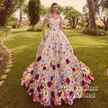 Colorful Flower Wedding Dress Off The Shoulder Sweetheart Customized Embroidery Lace Ball Gown Bridal Dresses Sweep Train - Luzilly Bridal & Apparel