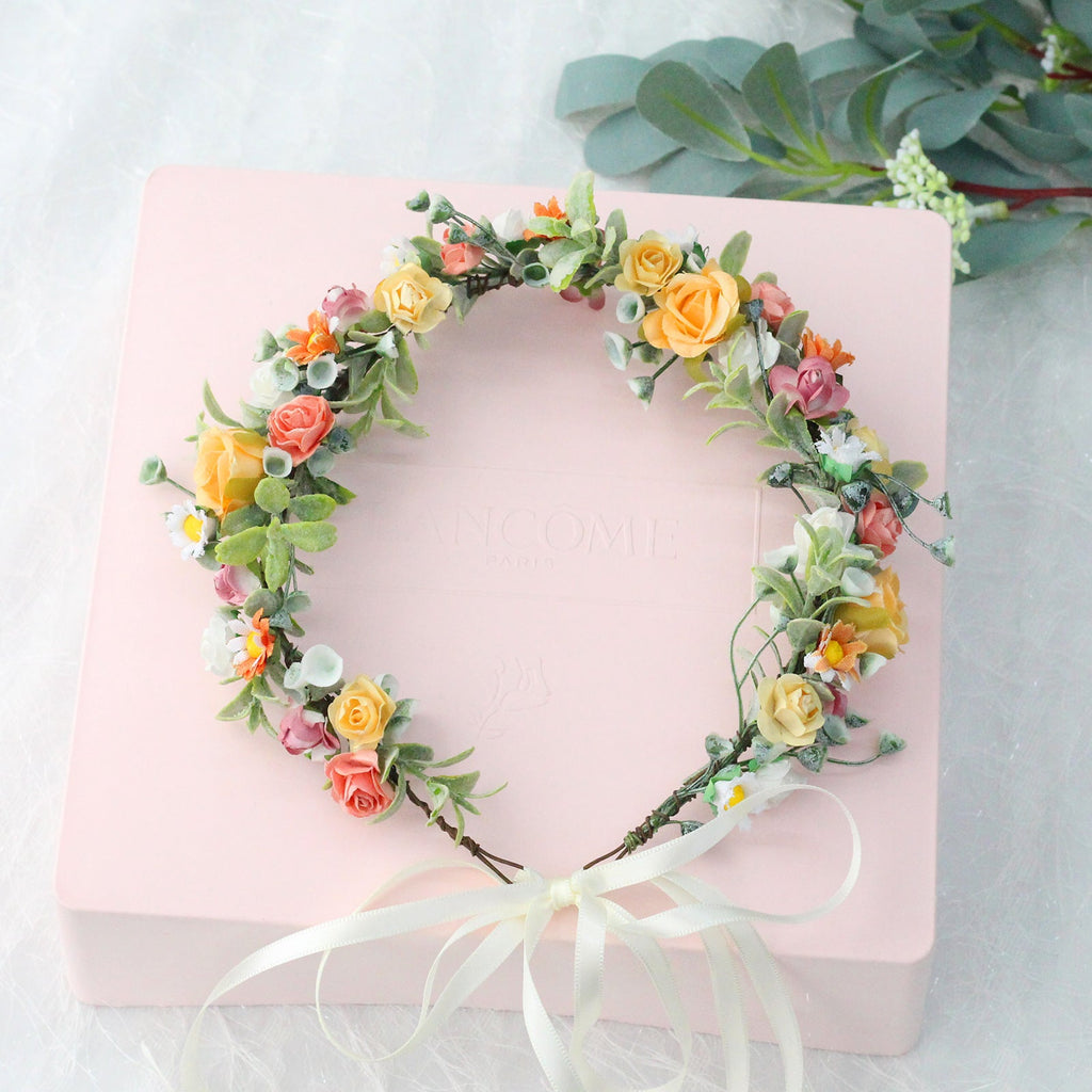 Colorful Rose Crown Hair Hoop Daisy Water Grass Headwear Party Gift Bridal Photo Shooting Wreath - Luzilly Bridal & Apparel