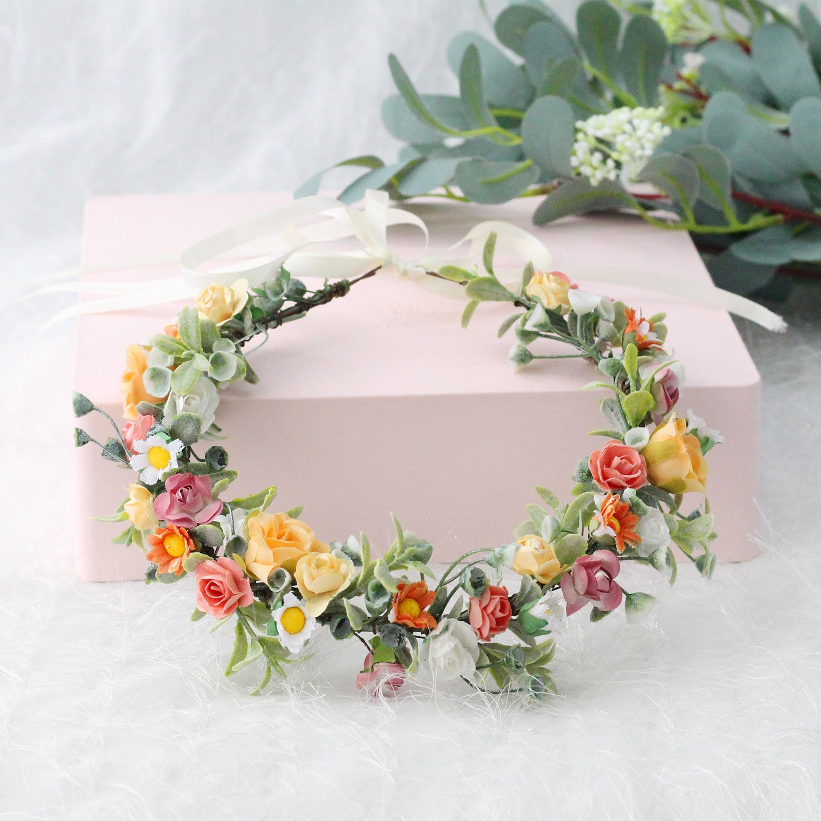 Colorful Rose Crown Hair Hoop Daisy Water Grass Headwear Party Gift Bridal Photo Shooting Wreath - Luzilly Bridal & Apparel