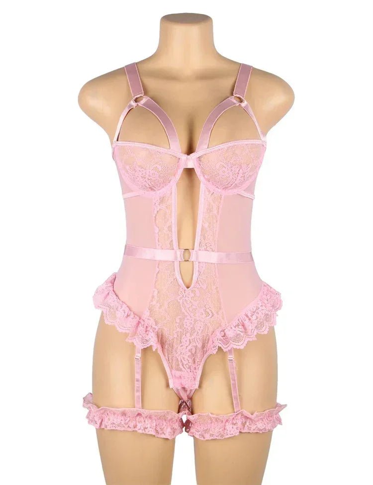 Comeondear Suspenders Women Teddy Leotard Sexy Plus Size Rompers Lingerie Underwire Lace Garter Bodysuits Slim Jumpsuit Pajamas - Luzilly Bridal & Apparel