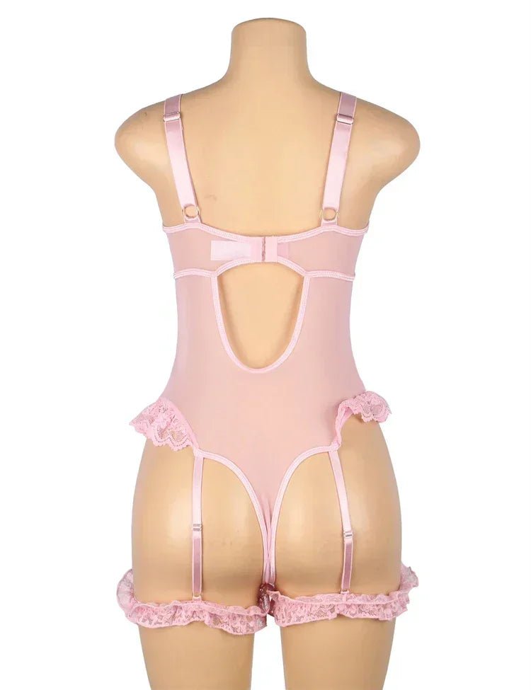 Comeondear Suspenders Women Teddy Leotard Sexy Plus Size Rompers Lingerie Underwire Lace Garter Bodysuits Slim Jumpsuit Pajamas - Luzilly Bridal & Apparel