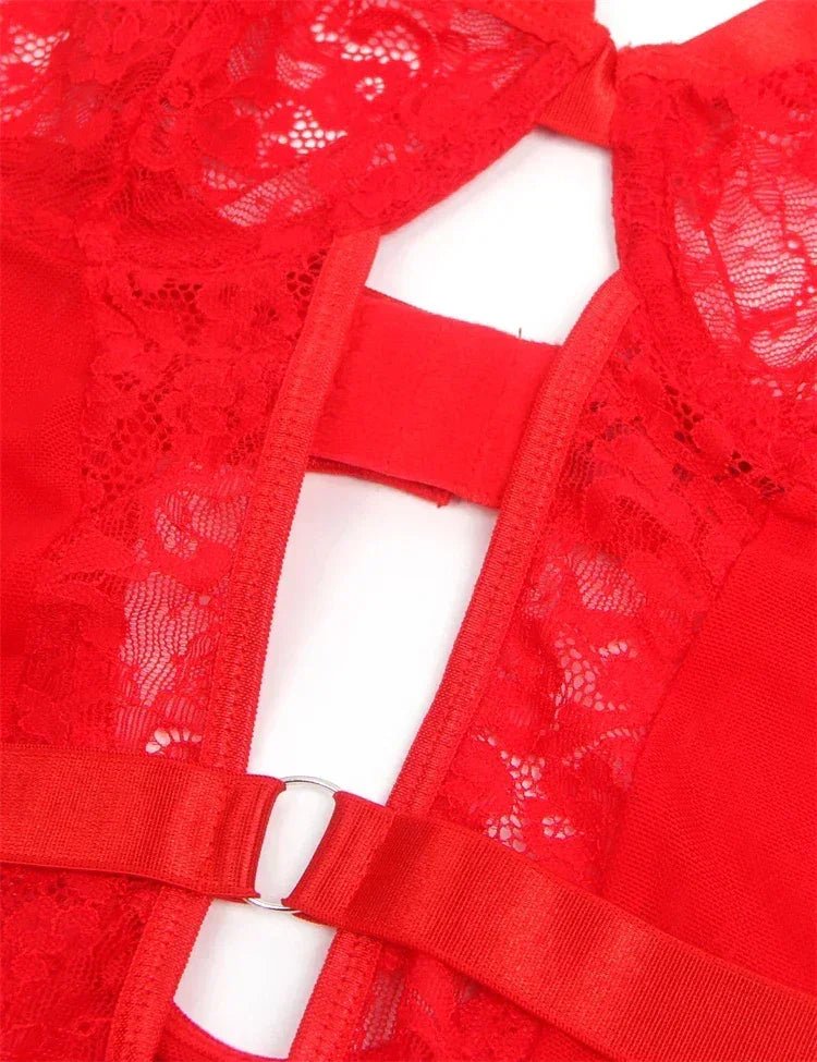 Comeondear Suspenders Women Teddy Leotard Sexy Plus Size Rompers Lingerie Underwire Lace Garter Bodysuits Slim Jumpsuit Pajamas - Luzilly Bridal & Apparel