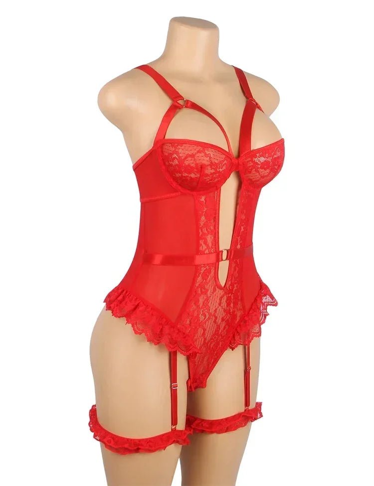 Comeondear Suspenders Women Teddy Leotard Sexy Plus Size Rompers Lingerie Underwire Lace Garter Bodysuits Slim Jumpsuit Pajamas - Luzilly Bridal & Apparel