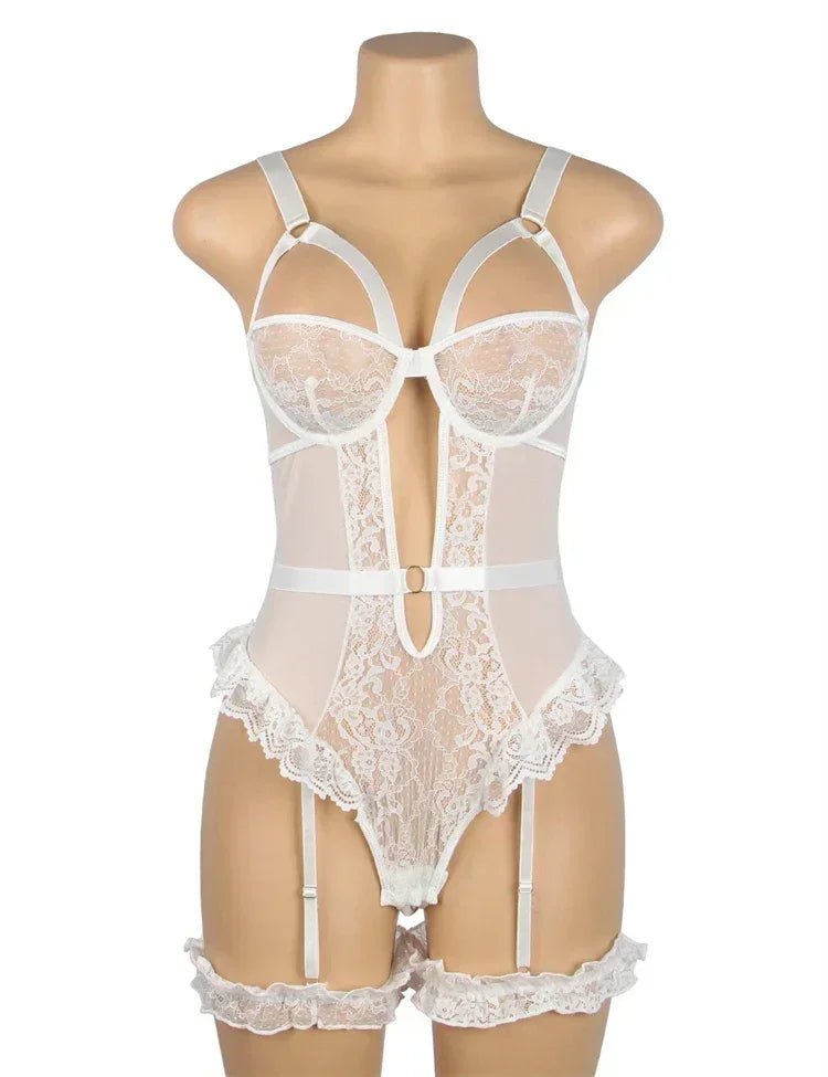 Comeondear Suspenders Women Teddy Leotard Sexy Plus Size Rompers Lingerie Underwire Lace Garter Bodysuits Slim Jumpsuit Pajamas - Luzilly Bridal & Apparel