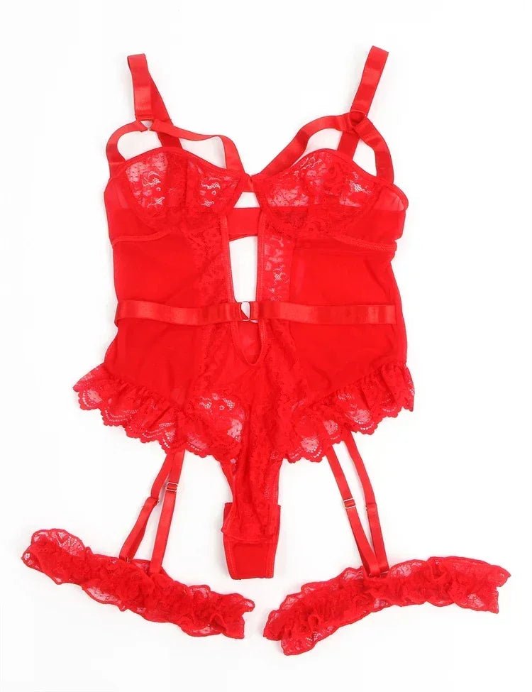 Comeondear Suspenders Women Teddy Leotard Sexy Plus Size Rompers Lingerie Underwire Lace Garter Bodysuits Slim Jumpsuit Pajamas - Luzilly Bridal & Apparel