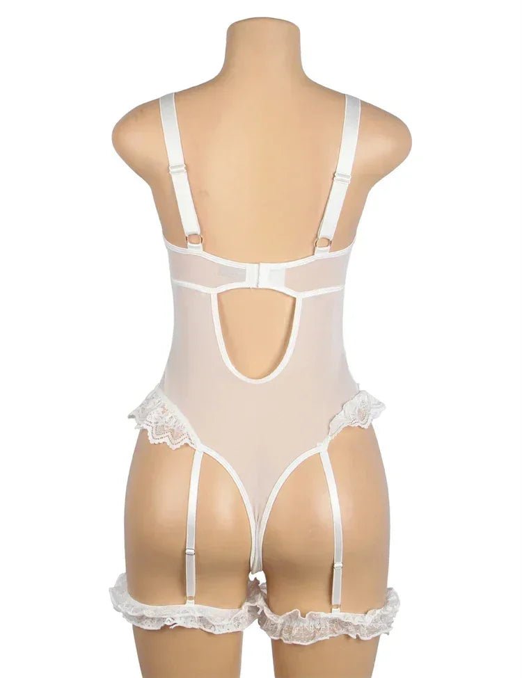 Comeondear Suspenders Women Teddy Leotard Sexy Plus Size Rompers Lingerie Underwire Lace Garter Bodysuits Slim Jumpsuit Pajamas - Luzilly Bridal & Apparel