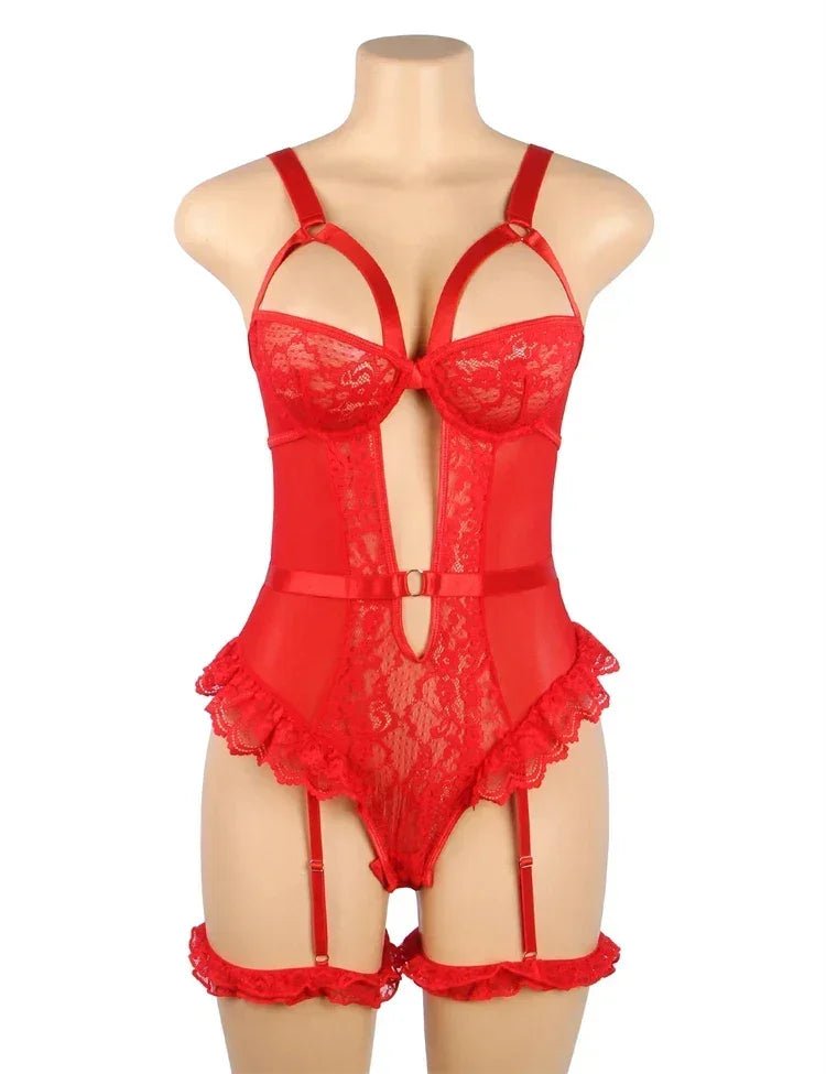 Comeondear Suspenders Women Teddy Leotard Sexy Plus Size Rompers Lingerie Underwire Lace Garter Bodysuits Slim Jumpsuit Pajamas - Luzilly Bridal & Apparel