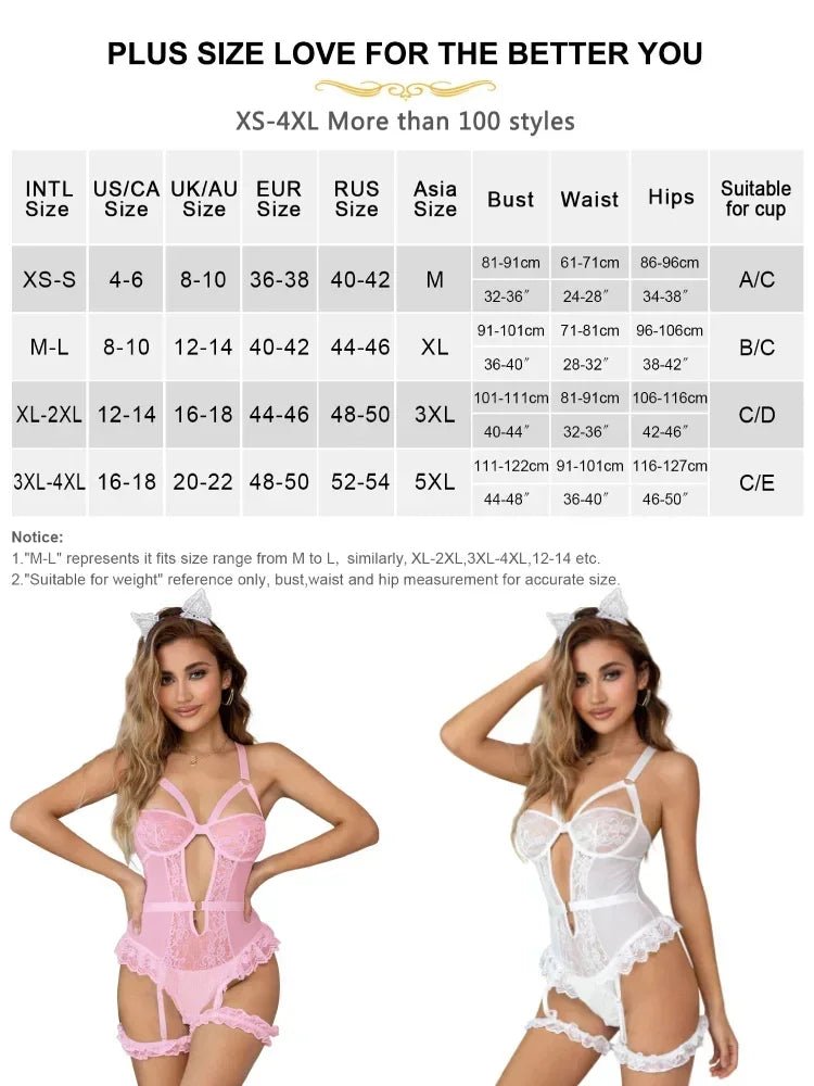 Comeondear Suspenders Women Teddy Leotard Sexy Plus Size Rompers Lingerie Underwire Lace Garter Bodysuits Slim Jumpsuit Pajamas - Luzilly Bridal & Apparel