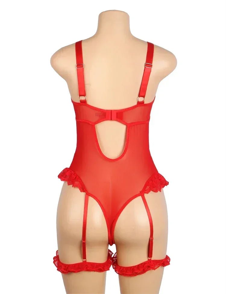 Comeondear Suspenders Women Teddy Leotard Sexy Plus Size Rompers Lingerie Underwire Lace Garter Bodysuits Slim Jumpsuit Pajamas - Luzilly Bridal & Apparel