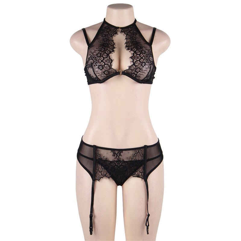 Comeonlover Lingerie Underwear Set 5XLTransparent Women Lace Bra Panty Garter Set Wirefree 3pcs Bra Garter Panties Set RE80527 - Luzilly Bridal & Apparel