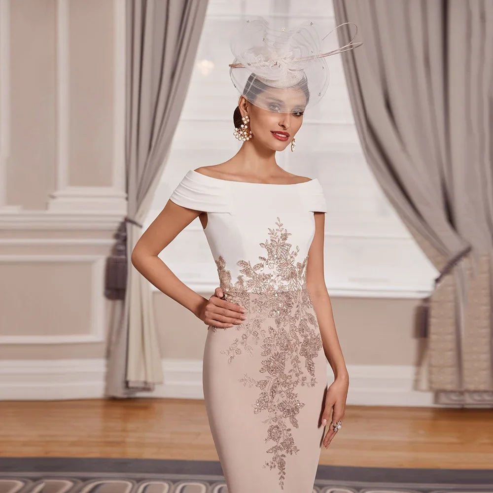 Contrast Sequin Lace Mother of the Bride Dress - Luzilly Bridal & Apparel