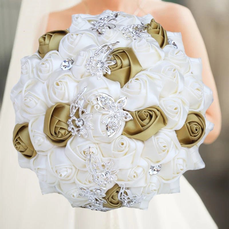 Cream Satin Rose Wedding Bouquet - Luzilly Bridal & Apparel
