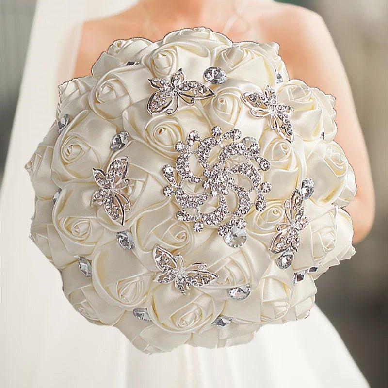 Cream Satin Rose Wedding Bouquet - Luzilly Bridal & Apparel