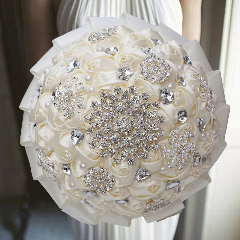 Cream Satin Rose Wedding Bouquet - Luzilly Bridal & Apparel