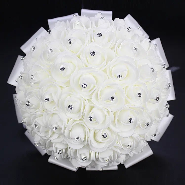 Cream Satin Rose Wedding Bouquet - Luzilly Bridal & Apparel