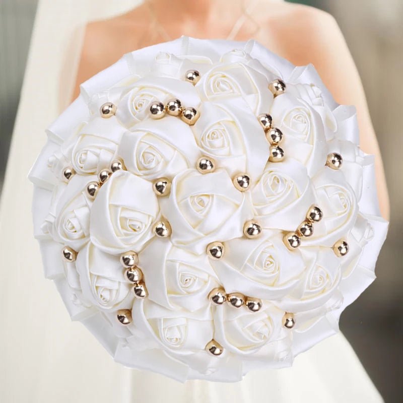 Cream Satin Rose Wedding Bouquet - Luzilly Bridal & Apparel