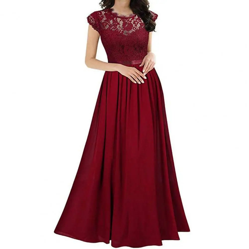 Crew-Neck Pleated Lace A-Line Mother of the Bride Dress - Luzilly Bridal & Apparel
