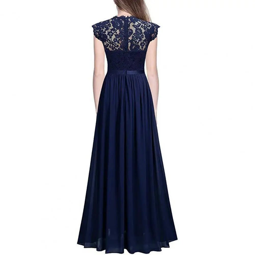 Crew-Neck Pleated Lace A-Line Mother of the Bride Dress - Luzilly Bridal & Apparel