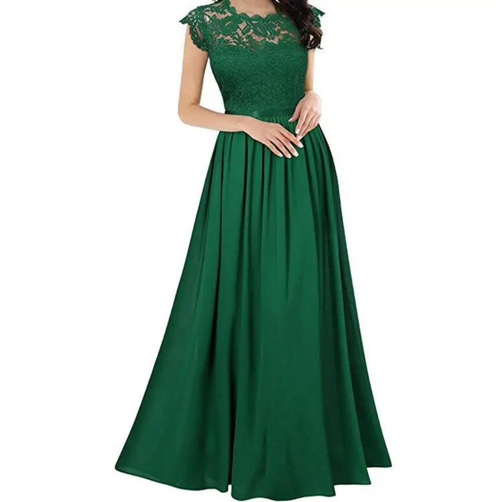 Crew-Neck Pleated Lace A-Line Mother of the Bride Dress - Luzilly Bridal & Apparel