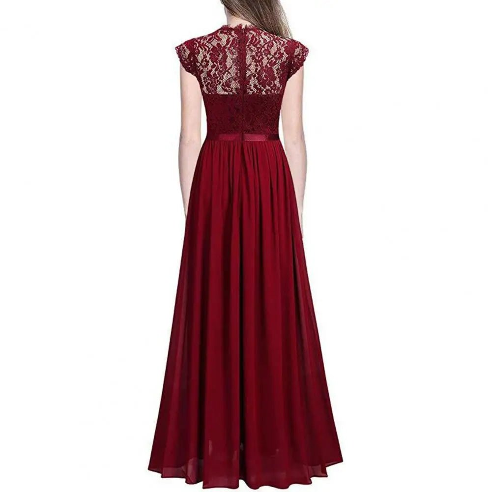 Crew-Neck Pleated Lace A-Line Mother of the Bride Dress - Luzilly Bridal & Apparel