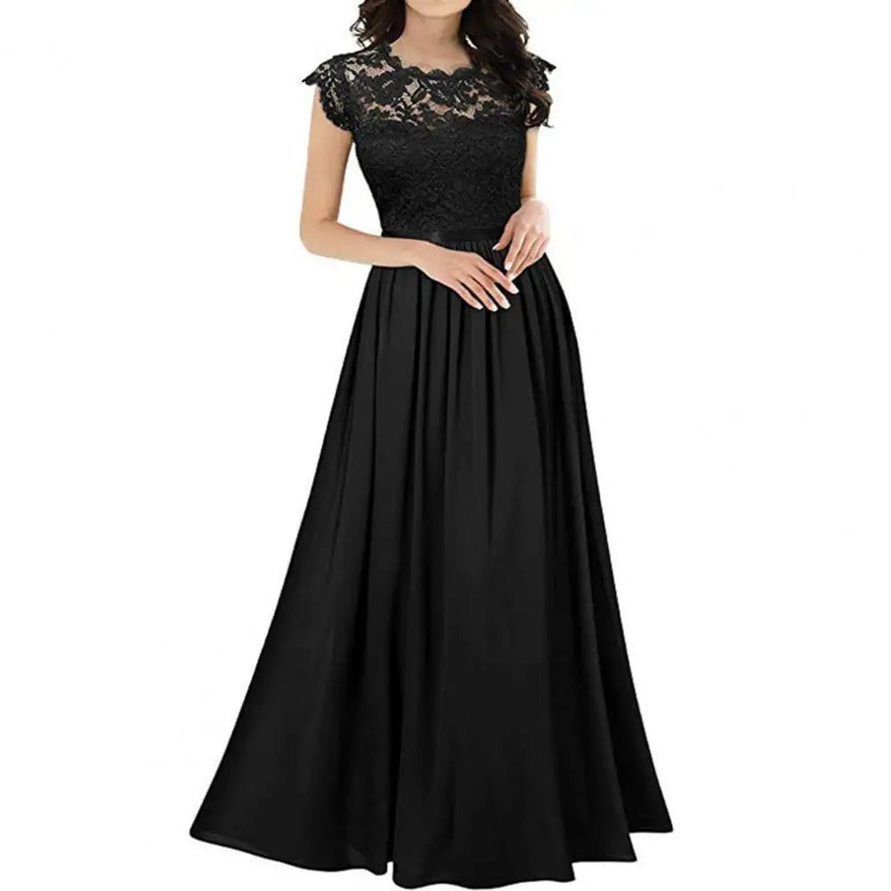 Crew-Neck Pleated Lace A-Line Mother of the Bride Dress - Luzilly Bridal & Apparel