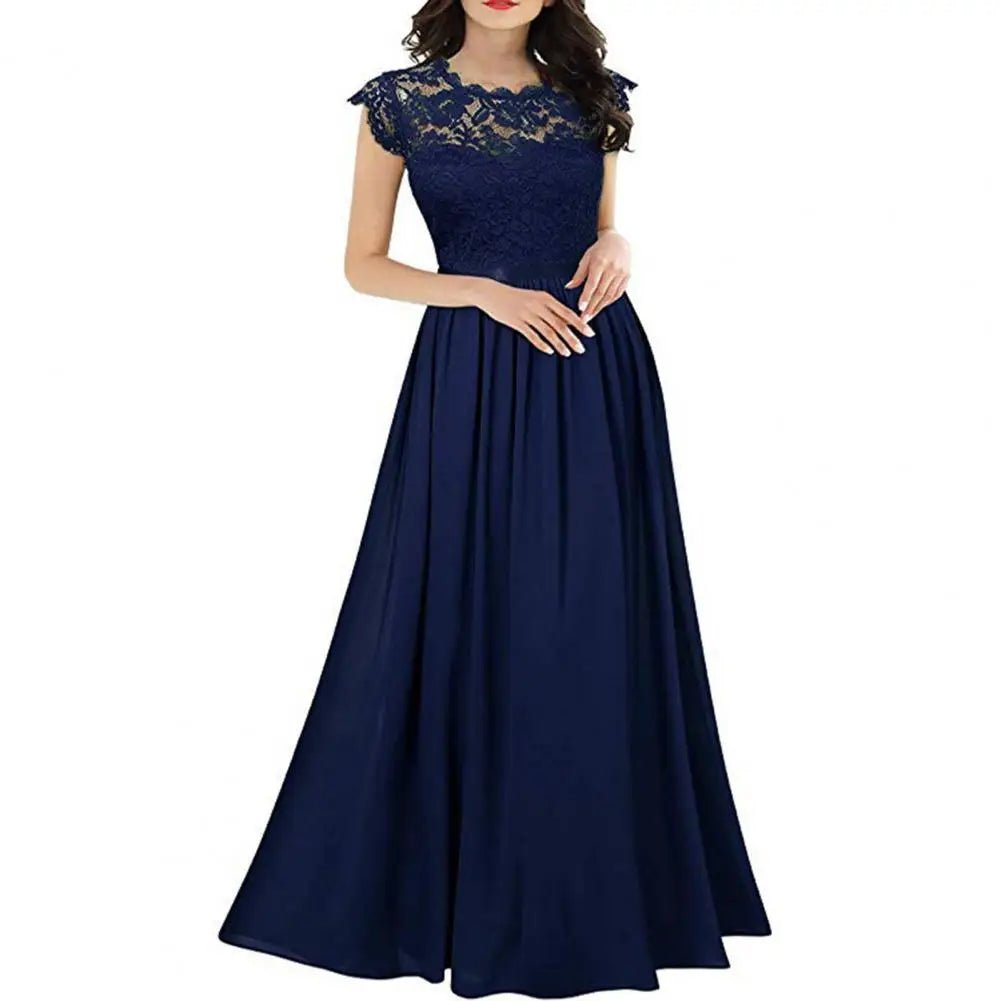 Crew-Neck Pleated Lace A-Line Mother of the Bride Dress - Luzilly Bridal & Apparel