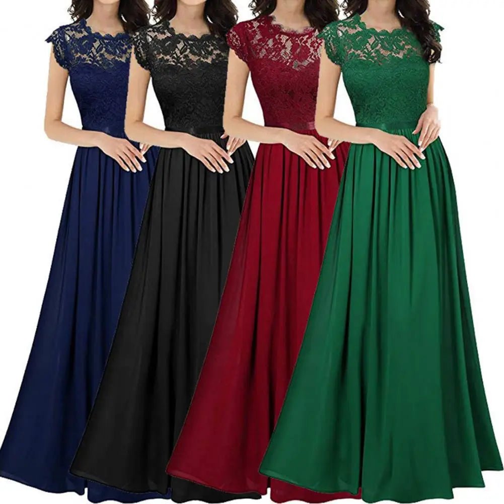 Crew-Neck Pleated Lace A-Line Mother of the Bride Dress - Luzilly Bridal & Apparel