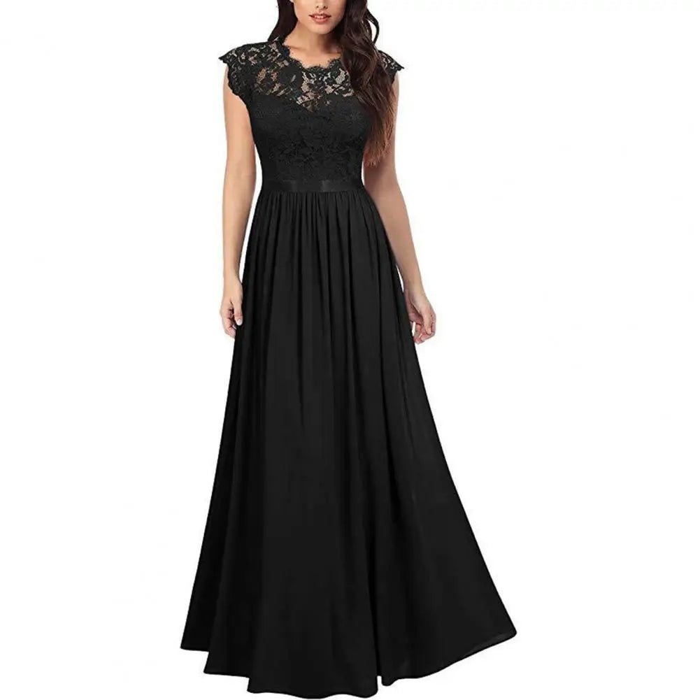 Crew-Neck Pleated Lace A-Line Mother of the Bride Dress - Luzilly Bridal & Apparel