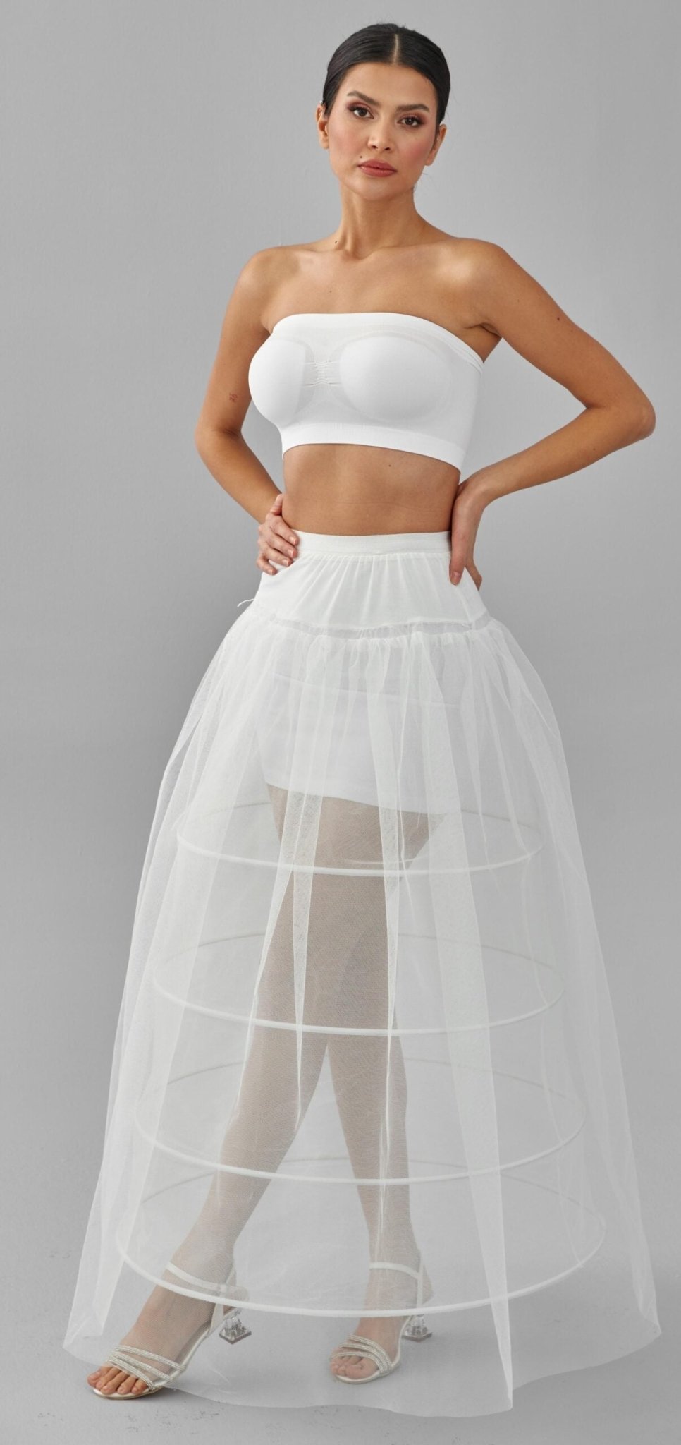 Crinoline, Wedding Dress Underskirt, White Petticoat Skirt, Four Hoop Skirt - Luzilly Bridal & Apparel