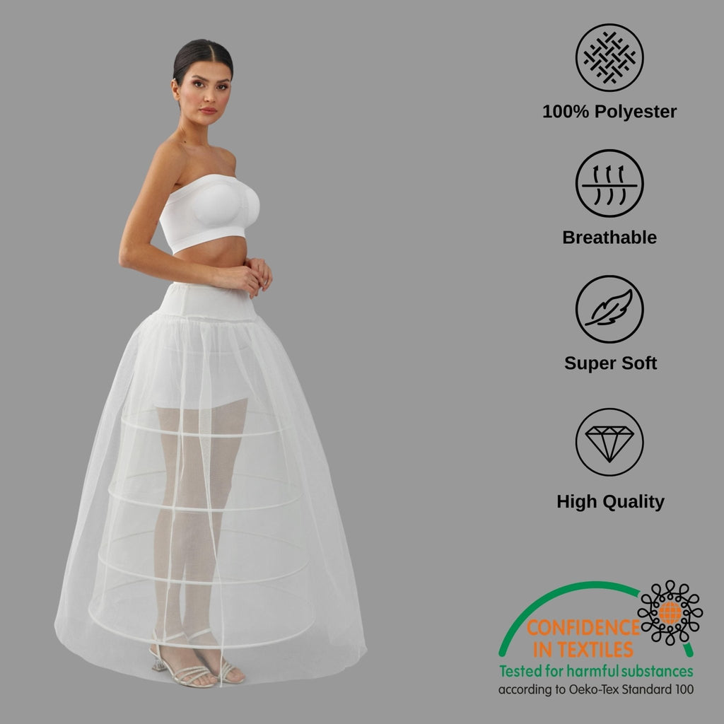 Crinoline, Wedding Dress Underskirt, White Petticoat Skirt, Four Hoop Skirt - Luzilly Bridal & Apparel