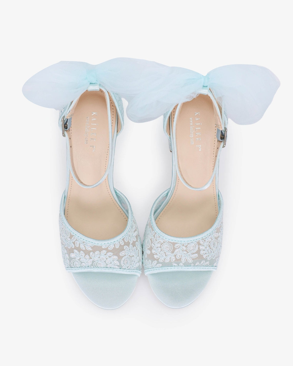 Crochet Lace Block Heel Sandals with Tulle Back Bow - Luzilly Bridal & Apparel