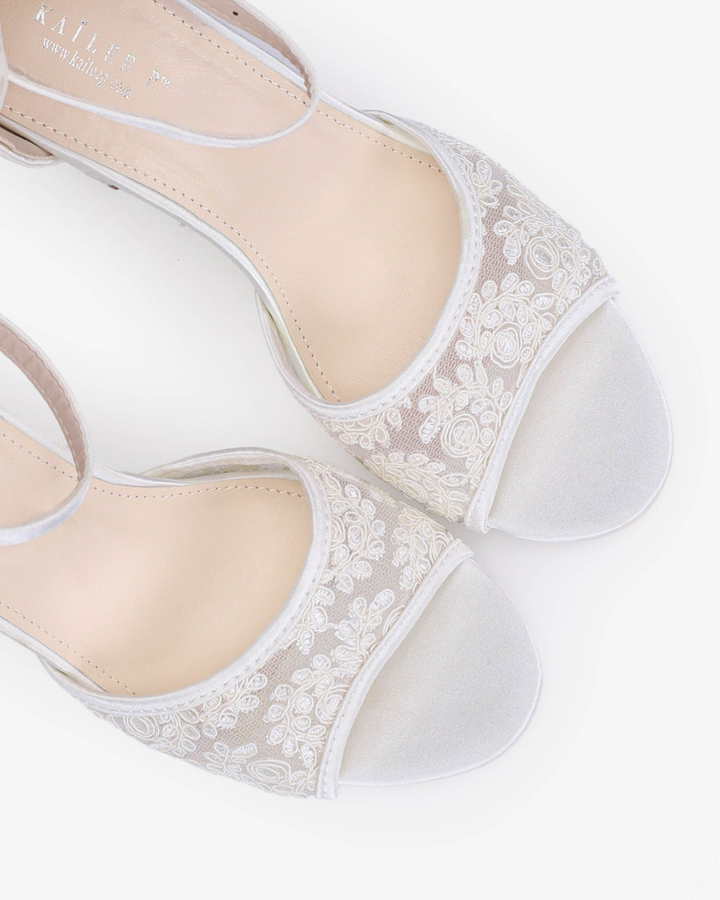 Crochet Lace Block Heel Sandals with Tulle Back Bow - Luzilly Bridal & Apparel