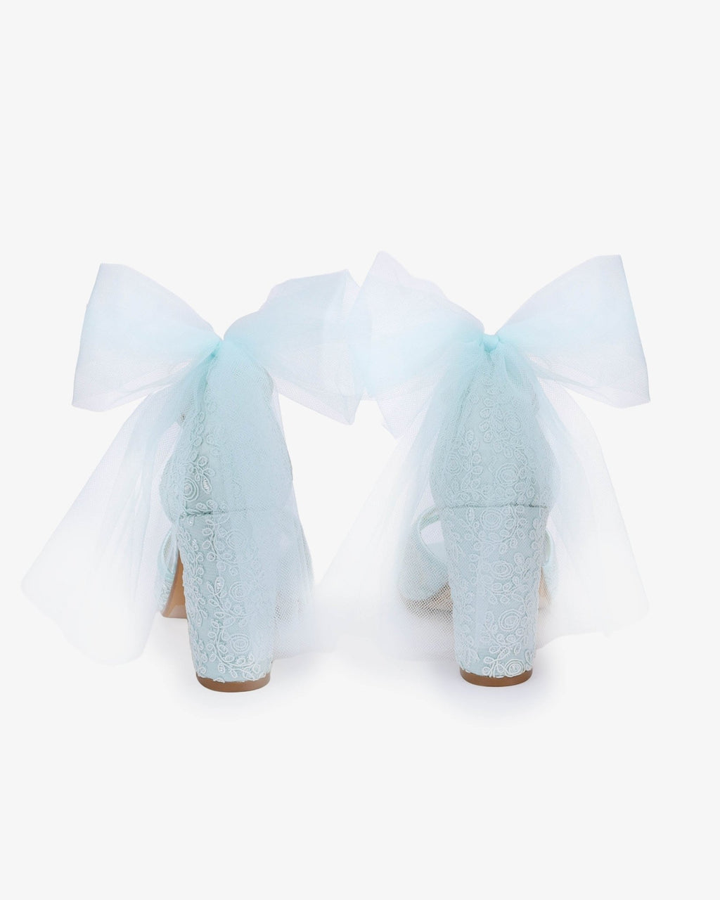 Crochet Lace Block Heel Sandals with Tulle Back Bow - Luzilly Bridal & Apparel