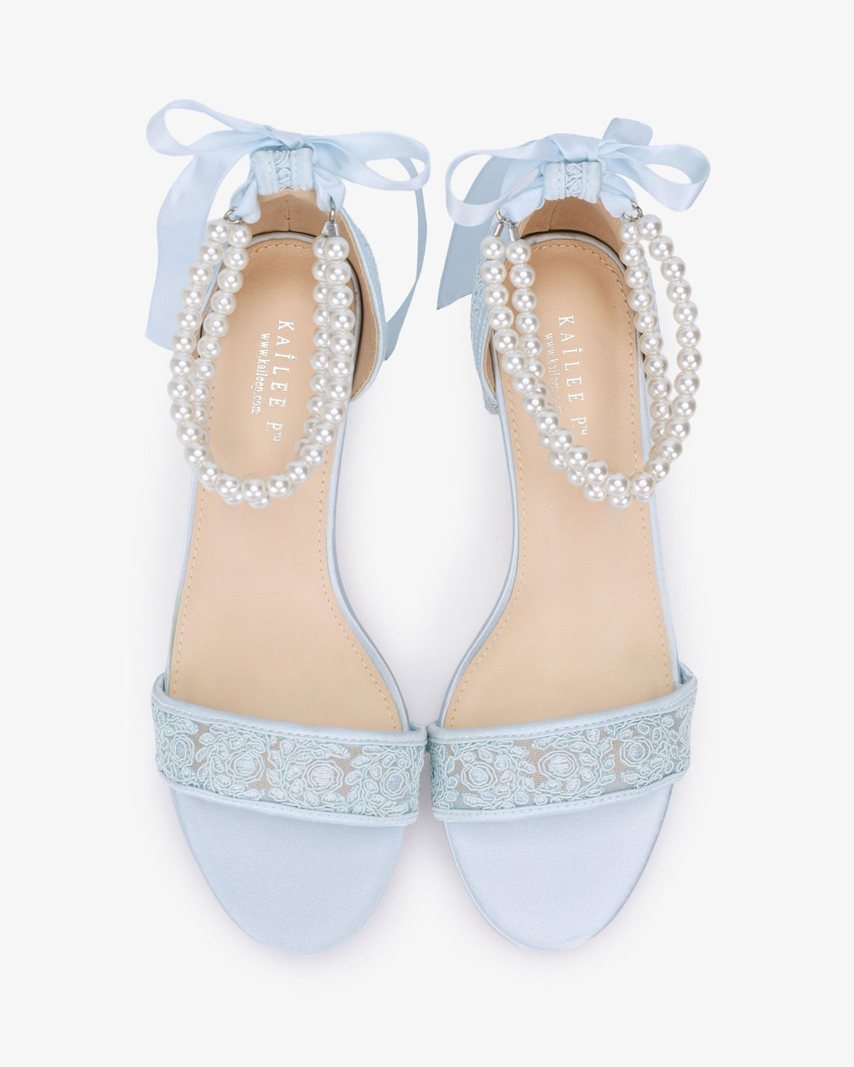 Crochet Lace Block Heel Wedding Sandals with Double Pearl Ankle Strap - Luzilly Bridal & Apparel