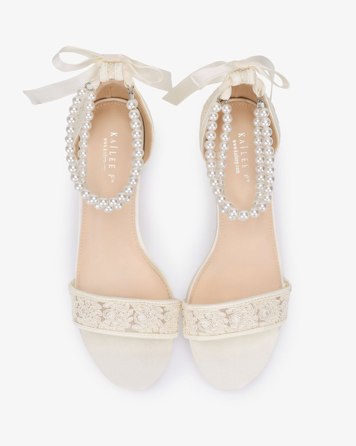 Crochet Lace Block Heel Wedding Sandals with Double Pearl Ankle Strap - Luzilly Bridal & Apparel