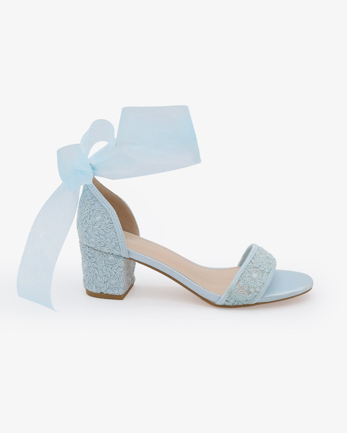 Crochet Lace Block Heel Wedding Sandals with Wrapped Ankle Tie - Luzilly Bridal & Apparel